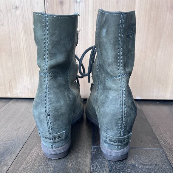 Sorel Joan of Arctic Wedge II Boots Size 6 Army Green Waterproof Leather Booties - Picture 6 of 7